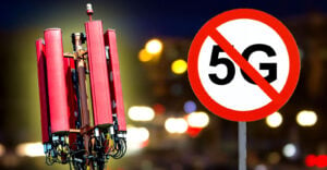 Wieża 5g i 5g z linią przechodzącą nad nią