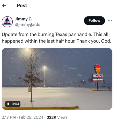W Teksasie pada śnieg